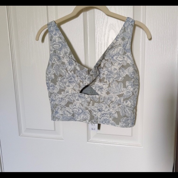 Abercrombie & Fitch Twist-Front Linen-Blend Cutout Top, LIGHT BLUE FLORAL - Picture 4 of 5
